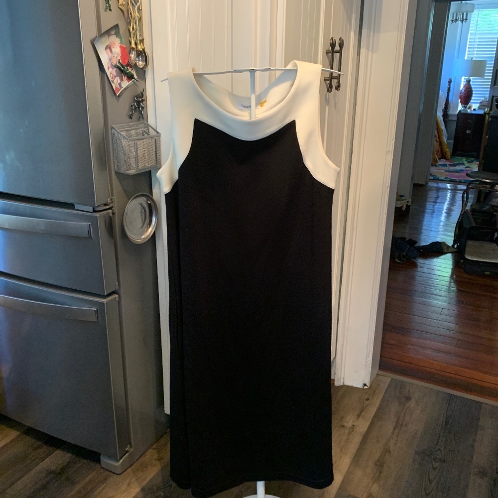 Calvin Klein rayon nylon and‎ spandex sheath dress with pockets.